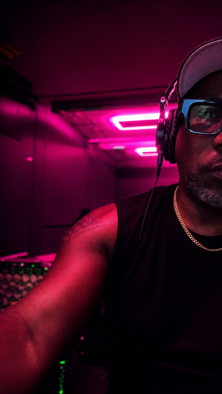Christopher Burnam producing music in the studio